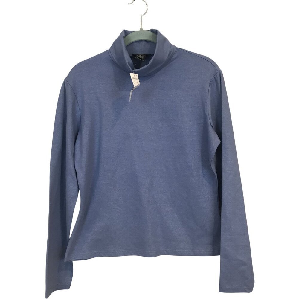 Express Womens Long Sleeve Turtleneck Top L Blue Shimmer Cotton Spandex Blend
